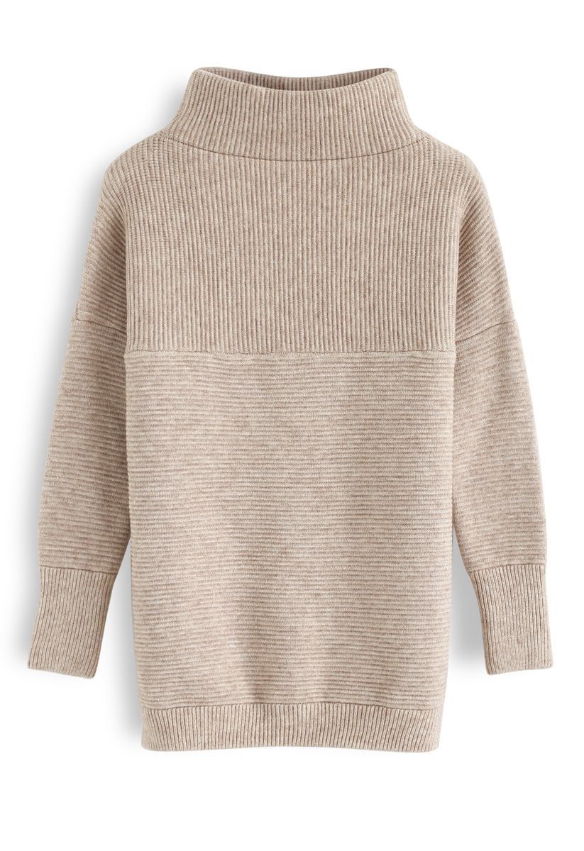 Cozy Ribbed Turtleneck Sweater in Linen | Chicwish