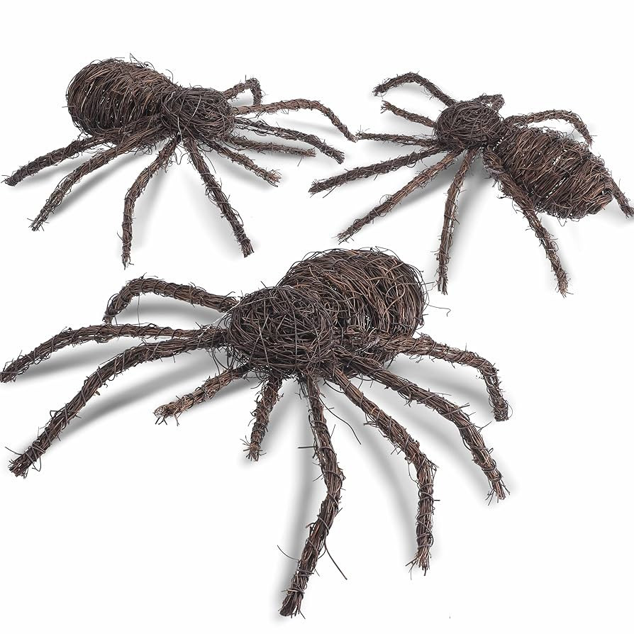 3 Pack Halloween Fake Spider Decorations 15.75" Large Rattan Woven Spider Decorations Scary Creep... | Amazon (US)