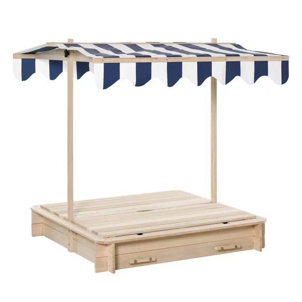 Outsunny Wooden Kids Sandbox w/ Cover Adjustable Canopy Convertible Bench Seat Bottom Liner - Wal... | Walmart (US)