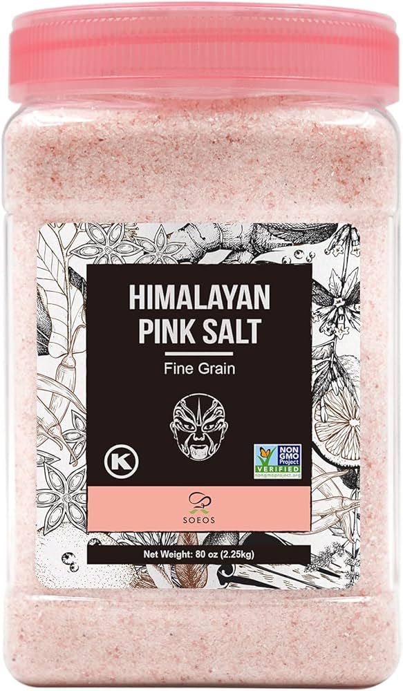 Soeos Himalayan Pink Salt, Fine Grain, 80oz (5 Pound), Non-GMO Himalayan Salt, Kosher Salt, Pink ... | Amazon (US)