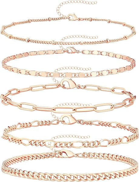 Gold Bracelets Set for Women Non Tarnish Trendy,14K Gold Plated Dainty Stackable Paperclip Cuban ... | Amazon (US)