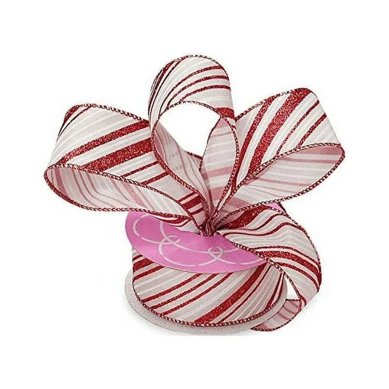 Wired Christmas Ribbon Red Stripes - 1 1/2" x 10 Yards, Red White Peppermint Candy Cane, Garland,... | Walmart (US)