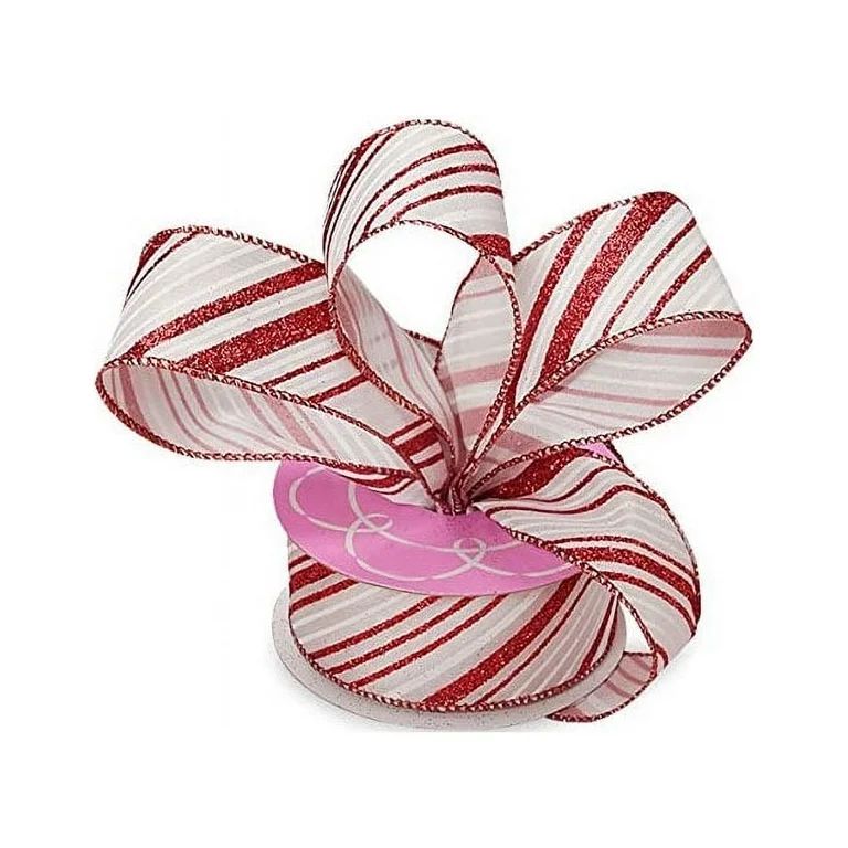 Wired Christmas Ribbon Red Stripes - 1 1/2" x 10 Yards, Red White Peppermint Candy Cane, Garland,... | Walmart (US)