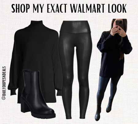 Walmart sweater tunic black faux leather leggings chunky heel booties boots all black winter 

#LTKfindsunder50 #LTKstyletip #LTKSeasonal