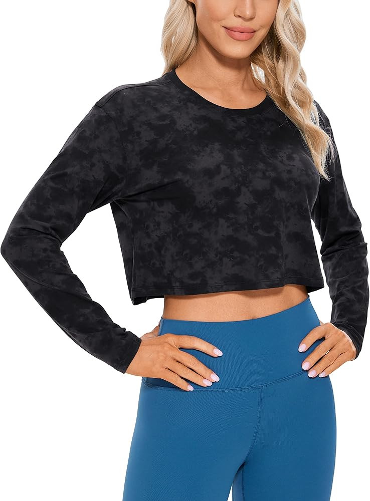 CRZ YOGA Pima Cotton Long Sleeve Shirts for Women Workout Crop Tops Loose Cropped T-Shirts Athlet... | Amazon (US)