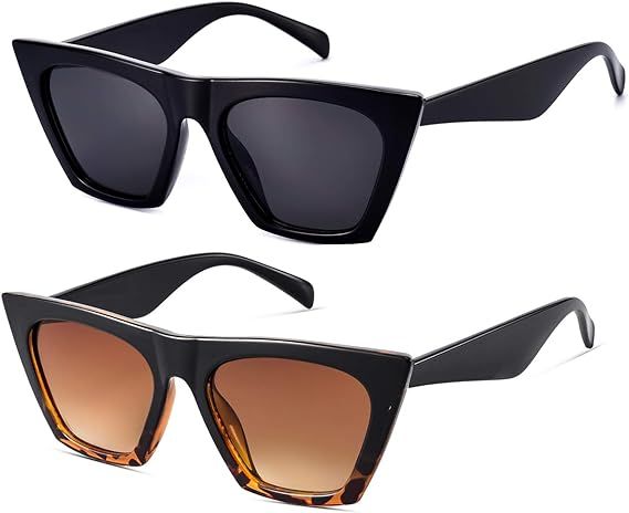 mosanana 2 Pack Trendy Sunglasses for Women Square Cat Eye Style Shine | Amazon (US)