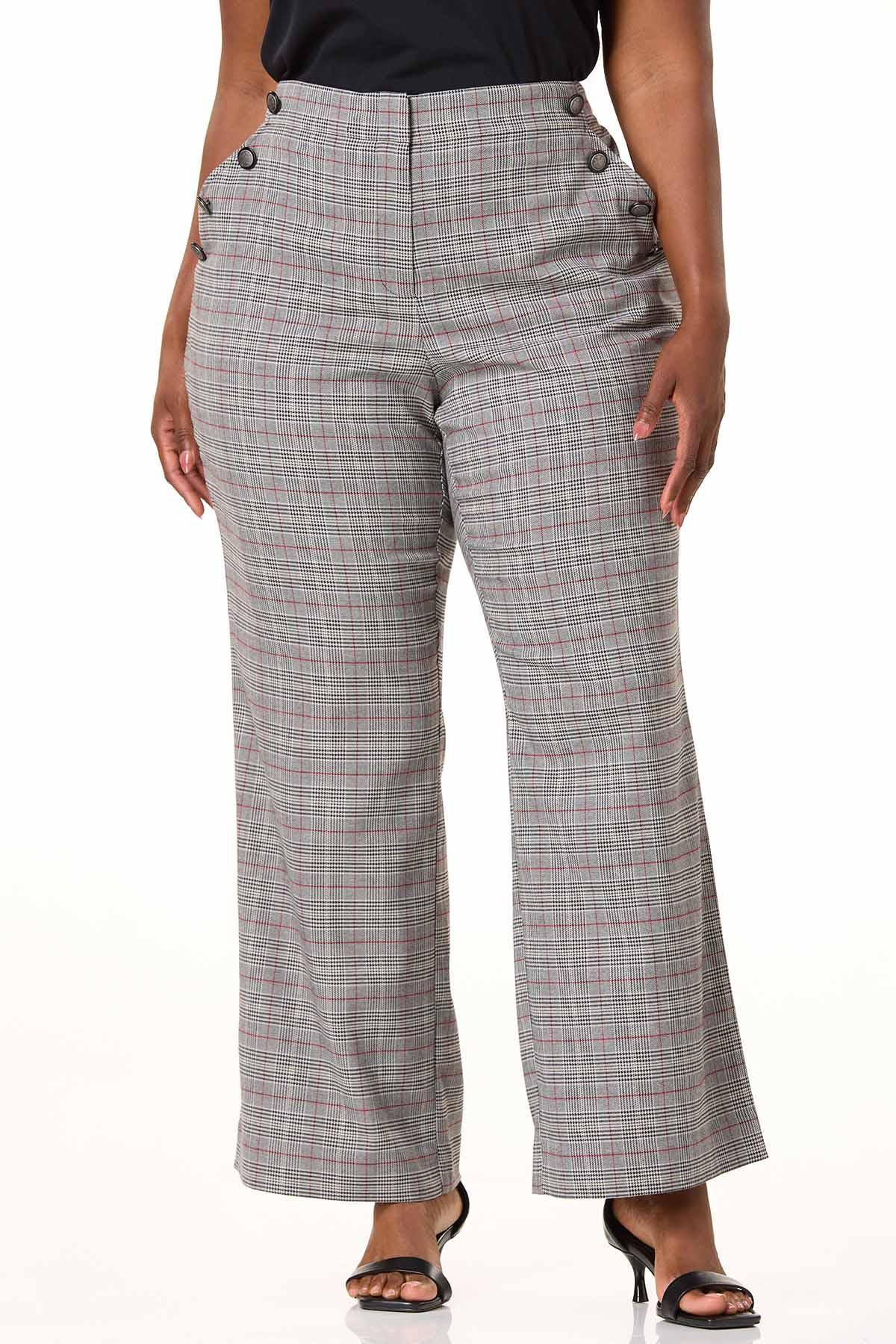 Plus Size Plaid Sailor Button Trouser Pants | Cato Fashions