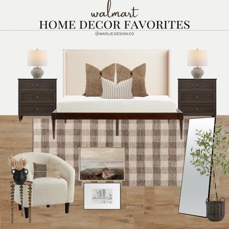Walmart home decor favorites | checkerboard rug | nightstand | wingback bed | upholstered bed | platform bed | pillow cover combos | faux tree | table lamp | boucle chair | floor mirror | side table | Walmart | Etsy

#LTKhome #LTKunder50 #LTKunder100