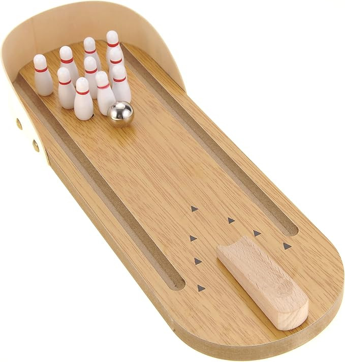 Mini Bowling Set Wooden Table Top Mini Arcade Game Toy Portable Mini Bowling Office Desk Stress R... | Amazon (US)