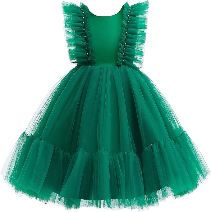 Weileenice Flower Girl Dress Ruffle Tulle Beads Toddler Wedding Pageant Ceremony Birthday Party E... | Amazon (US)