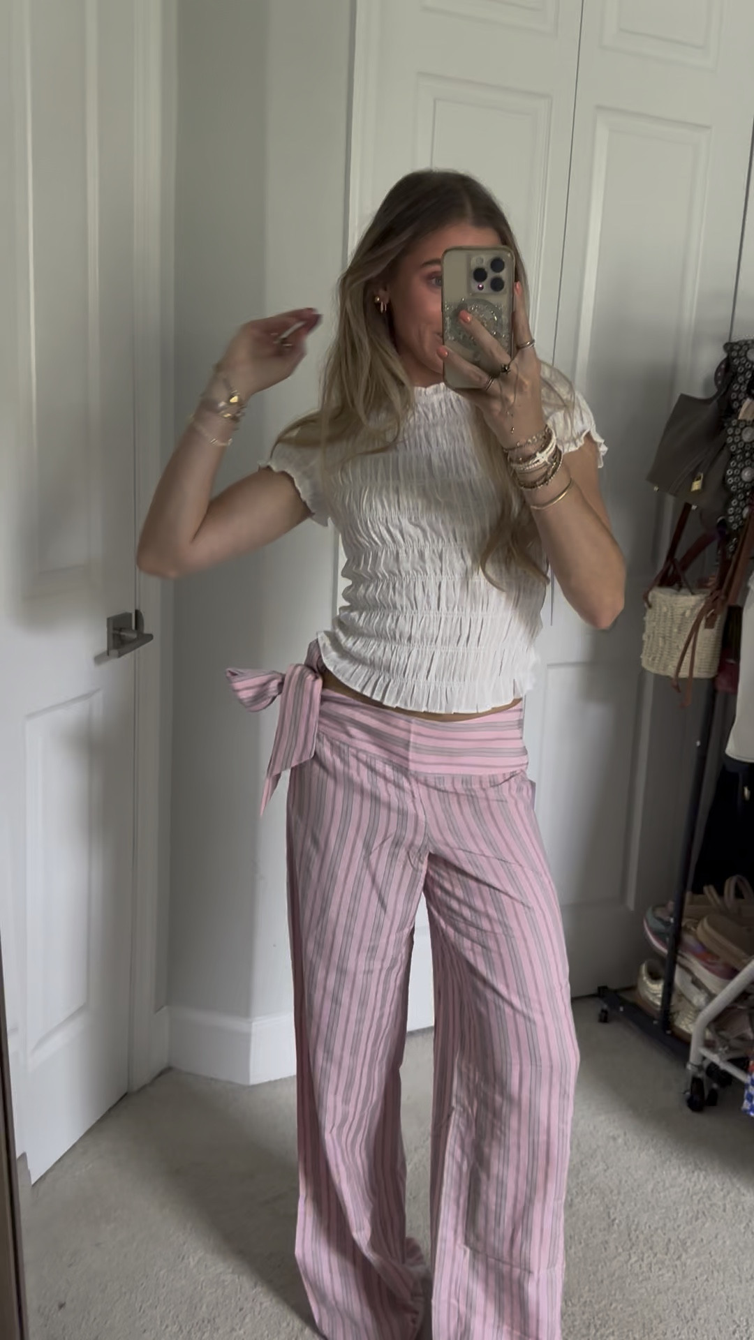 Princess Polly size 2 ROMELLE SHIRRED TOP WHITE paired with WAVE DANCER TIE PANT PINK STRIPE in size 2. 

Code is SLOANE20! Princess Polly. @princesspolly I wear the size US 2 in Princess Polly typically but always recommend sizing up because their clothing tends to run small. 
#tryon #tryonwithme #tryonhaul #princesspolly #springstyle #springvibes #springoutfits #springfashion #summerlooks #summeroutfit #summervibes #capsulewardrobe #fashioninspo #outfit #outfitinspo #princesspollyhaul #princesspollytryonhaul #princesspollytryon #fyp 

#LTKFindsUnder100 #LTKSaleAlert #LTKStyleTip