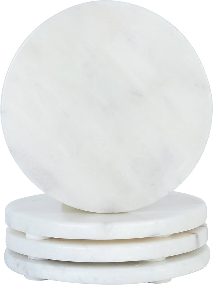 Crocon White Marble Coaster Set for Glass and Mugs Dining Table Decor Alabaster Marble Round Coas... | Amazon (US)