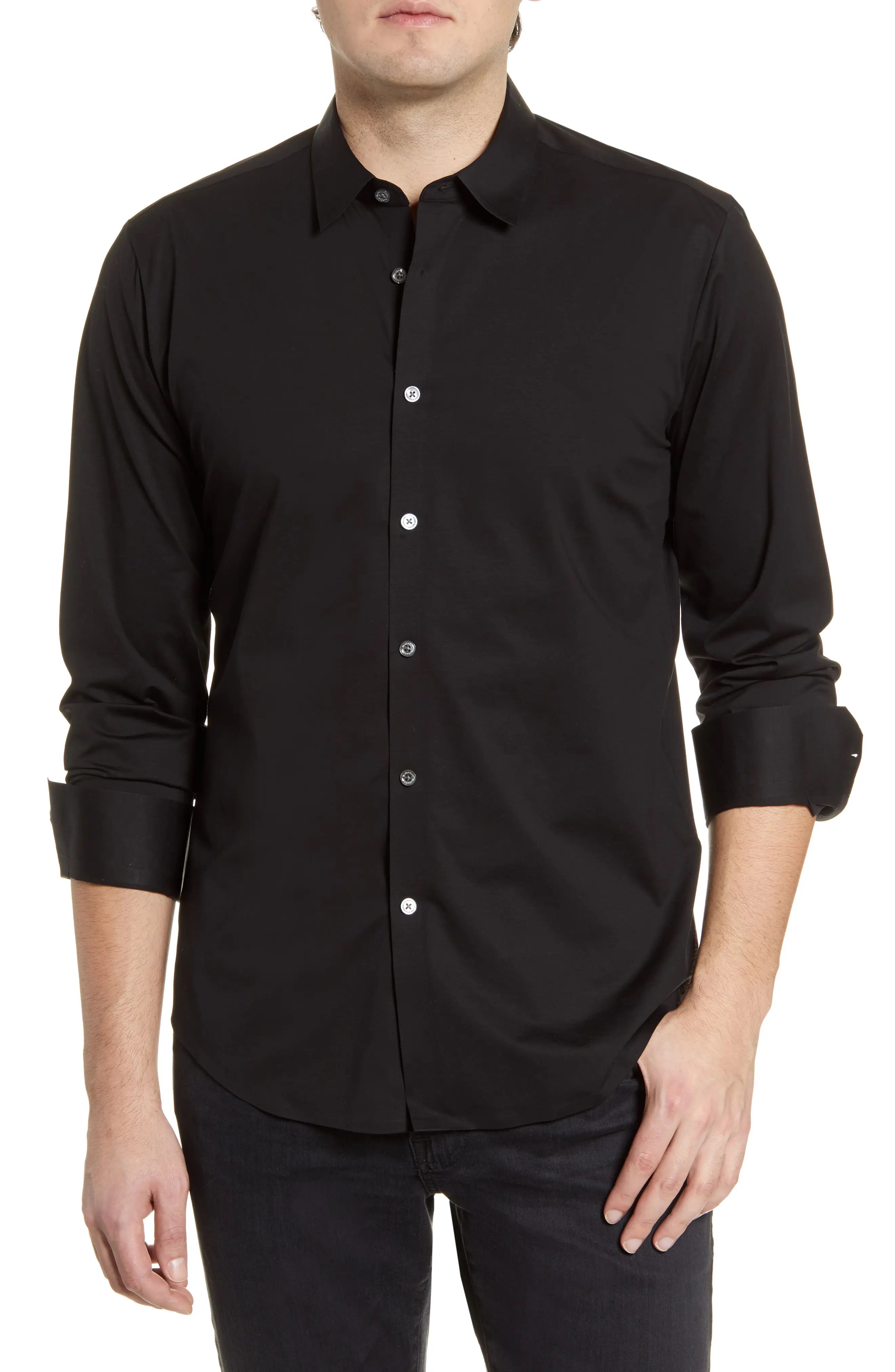 Men's Bugatchi Knit Button-Up Shirt, Size Small - Black | Nordstrom