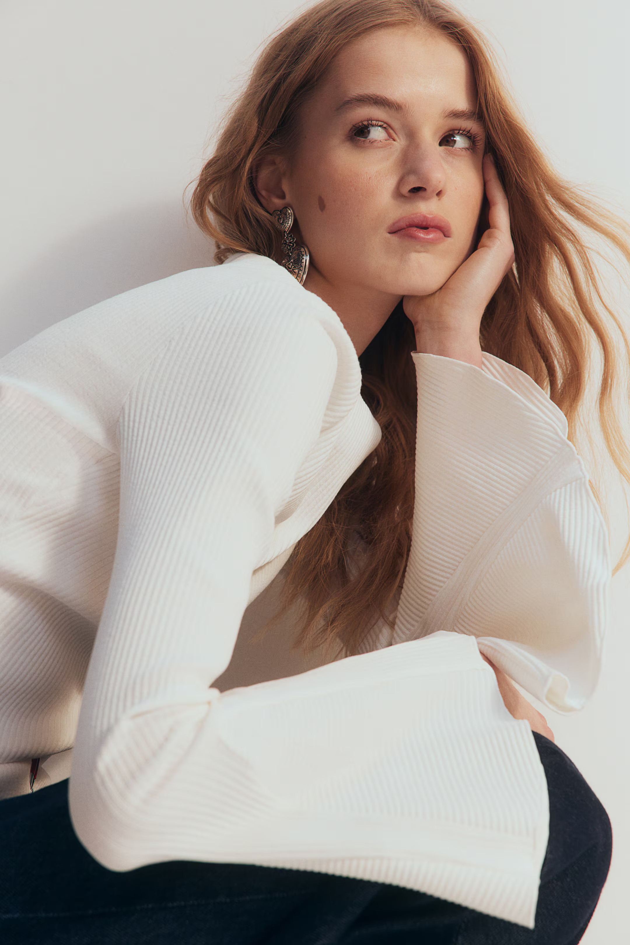 Trumpet-sleeved ribbed top | H&M (UK, MY, IN, SG, PH, TW, HK)