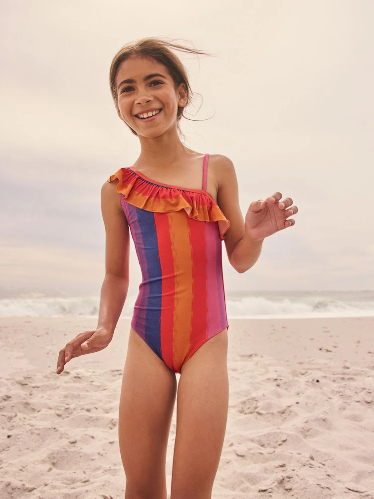 Multi Glitter Stripe One Shoulder Swimsuit (3-16yrs) | Next US