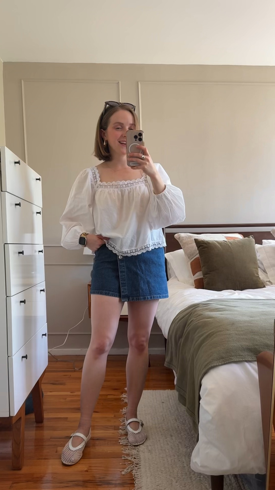 $19 eyelet blouse for summer 100% cotton xs petite 
Denim skort (looks like shorts from the back) 0 
Crochet shoes 10k tested tts 6.5

#LTKootd