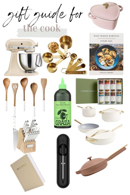 Gift guide, gift ideas, for the cook, cooking, baking, KitchenAid, measuring cups, measuring spins, olive oil, spices, knife, set, meat, thermometer, always pan, recipe, book, cookbook, pots, and pans

#LTKHoliday #LTKSeasonal #LTKGiftGuide