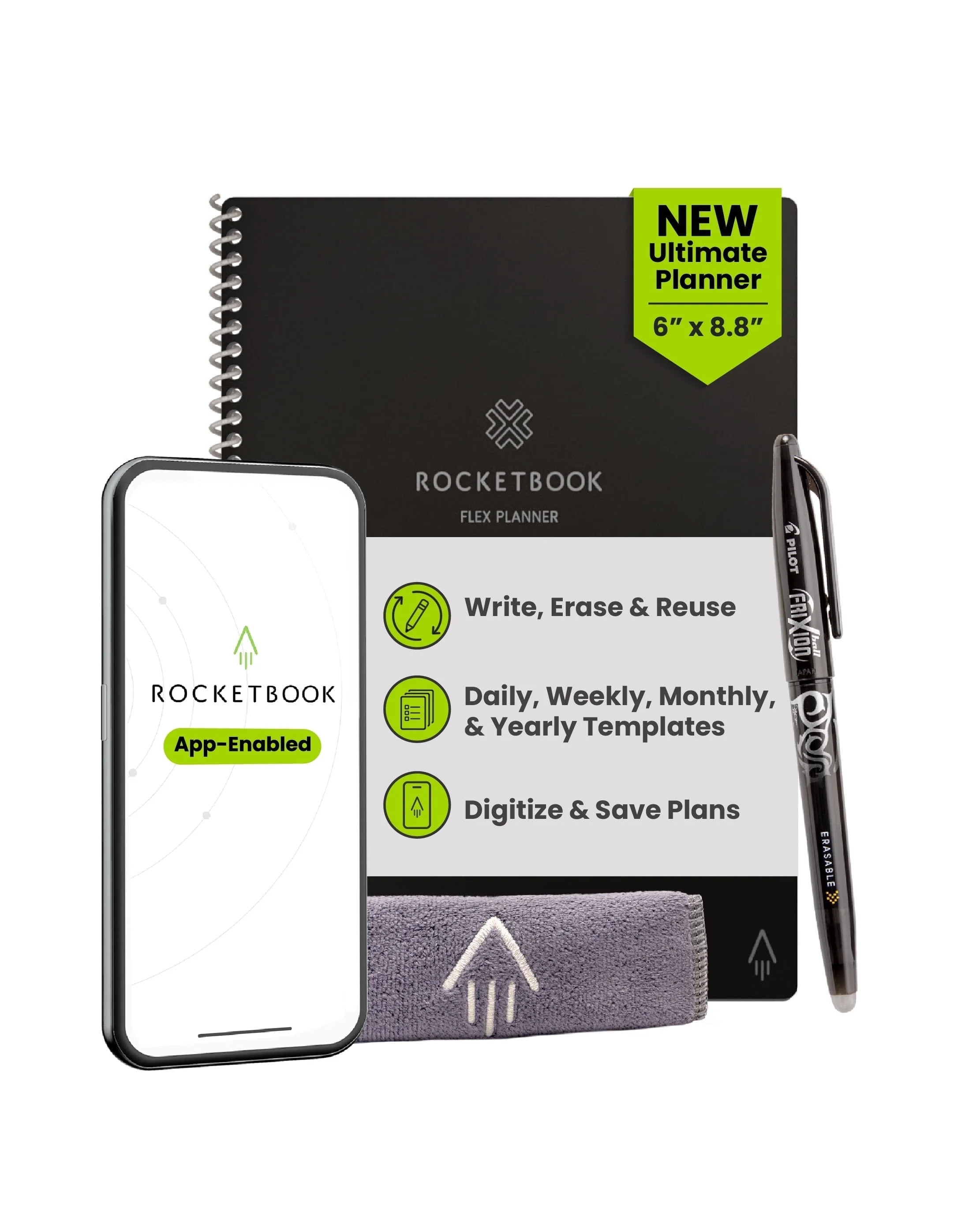 Rocketbook Reusable Flex Planner - Daily, Weekly, Monthly, Annual Executive Size Black | Walmart (US)