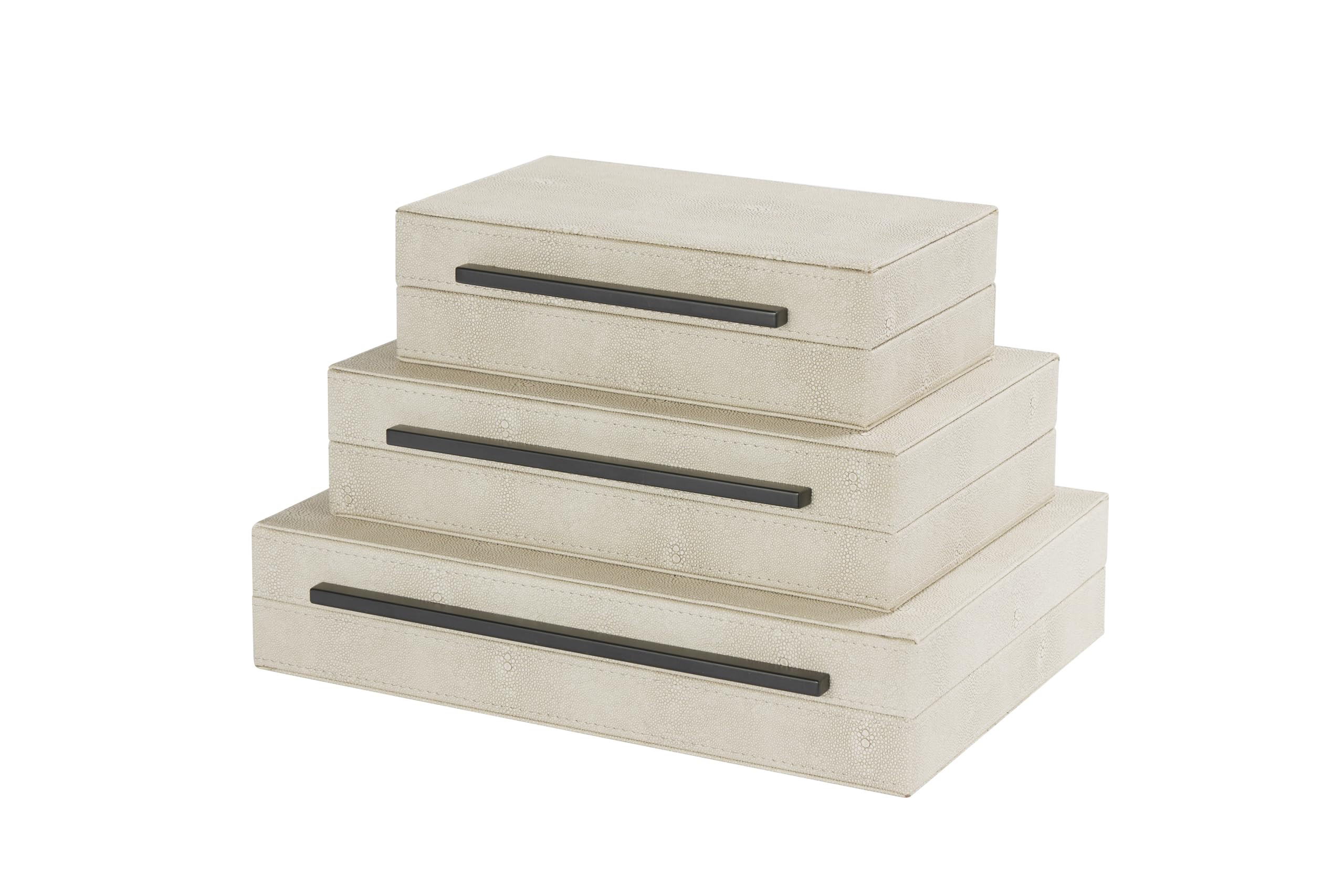 Kingflux Ivory Shagreen Leather Set of 3 Decorative Box with Black Handles,Storage Boxes With Lid... | Amazon (US)