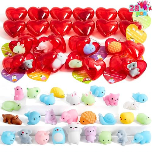 JOYIN 28 PCS Valentine’s Day Mochi Squishy Toys Filled Hearts and Gift Cards for Kids Valentine Classroom Exchange Party Favors, Kawaii Stress Relief Toys for School Game Prizes and Carnivals Gift | Amazon (US)