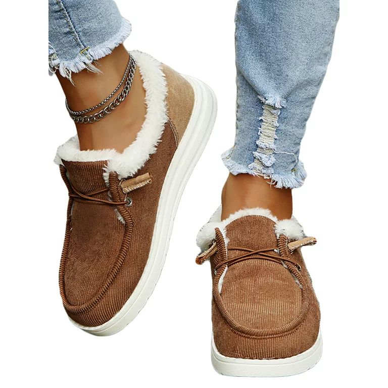 SIMANLAN Womens Faux Fur Moccasin Slippers Indoor Outdoor Warm & Cozy House Shoes with Lace-Up | Walmart (US)