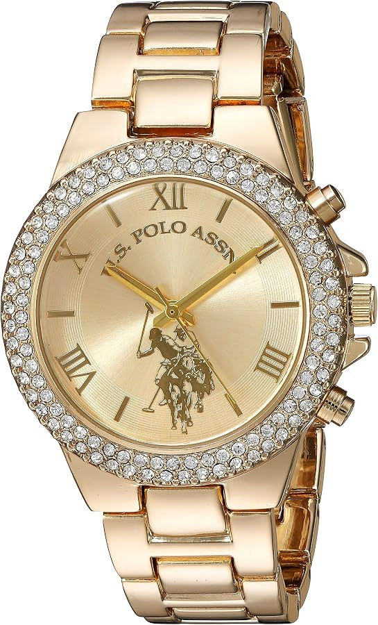 Amazon.com: U.S. Polo Assn. Women's Analog Watch \u2013 Gold-Tone Dial with Crystal-Embellished B... | Amazon (US)