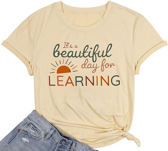 It’s a Beautiful Day for Learning T-Shirt Women Teacher Life Funny Teacher Tee Shirt Book Lover... | Amazon (US)