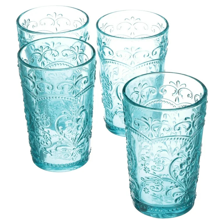 The Pioneer Woman Amelia Teal Glass Tumbler, Teal, Set of 4 | Walmart (US)