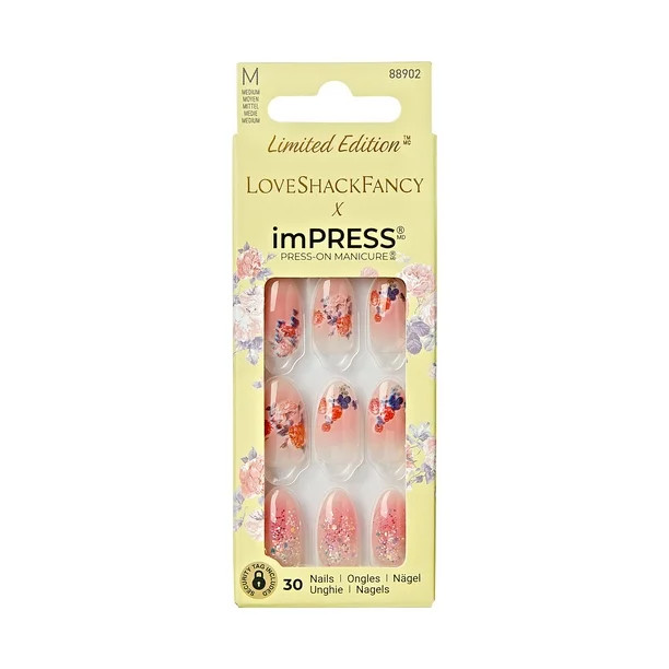 LoveShackFancy x imPRESS Limited Edition Medium Almond Press-On Nails, Pink, 30 Pieces | Walmart (US)
