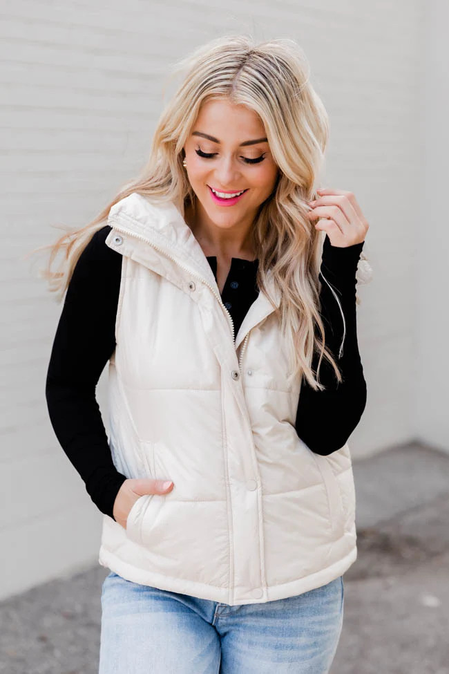 Forever With You Beige Removable Hood Puffer Vest | Pink Lily