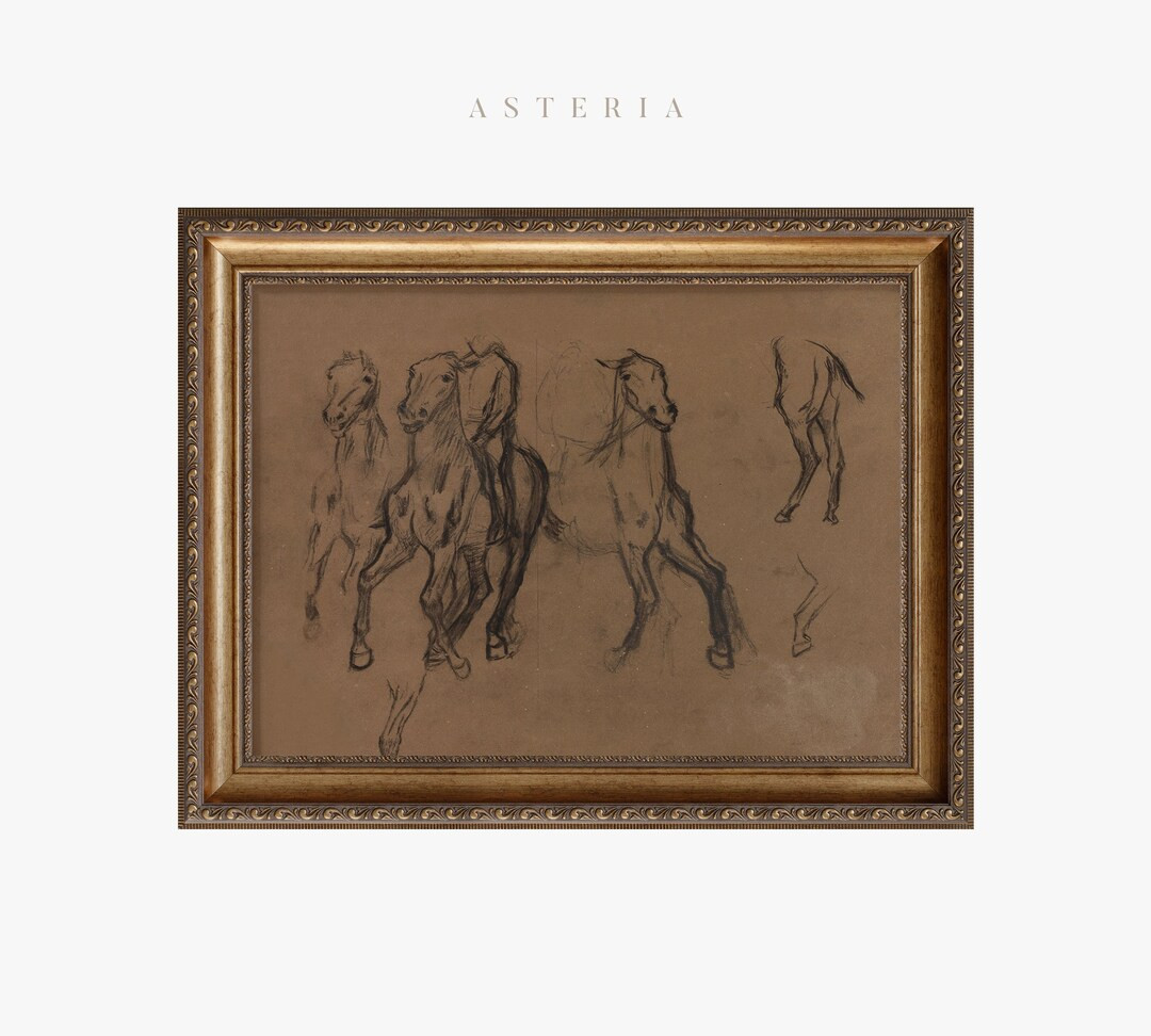 Vintage Art Framed Rustic Horse Sketch Print Moody Horse - Etsy | Etsy (US)