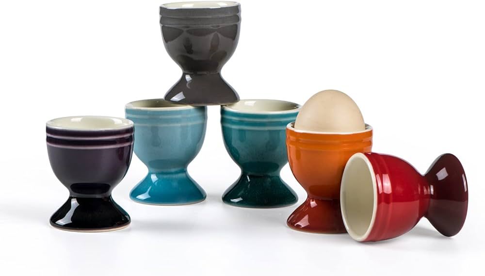UNICASA Ceramic Egg Cups, Porcelain Colorful Egg Cup Set of 6, Stand Holder for Soft Boiled Eggs,... | Amazon (US)