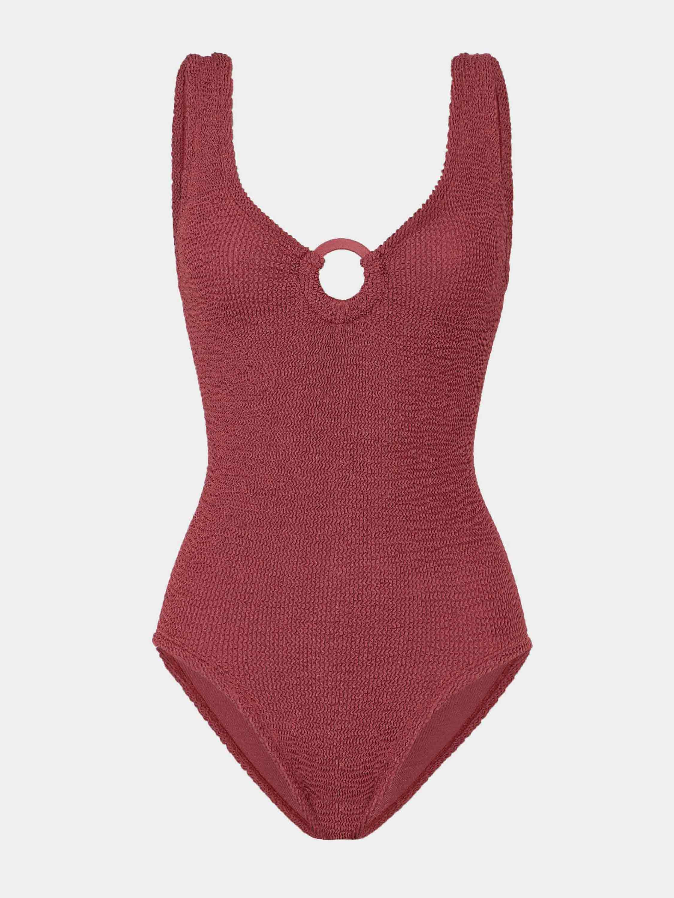 Coverage Celine Swim With Tonal Hoops - Metallic Rosewood | One Size Swimwear | Hunza G - Metallic Rosewood / One size / TBG | HUNZA G