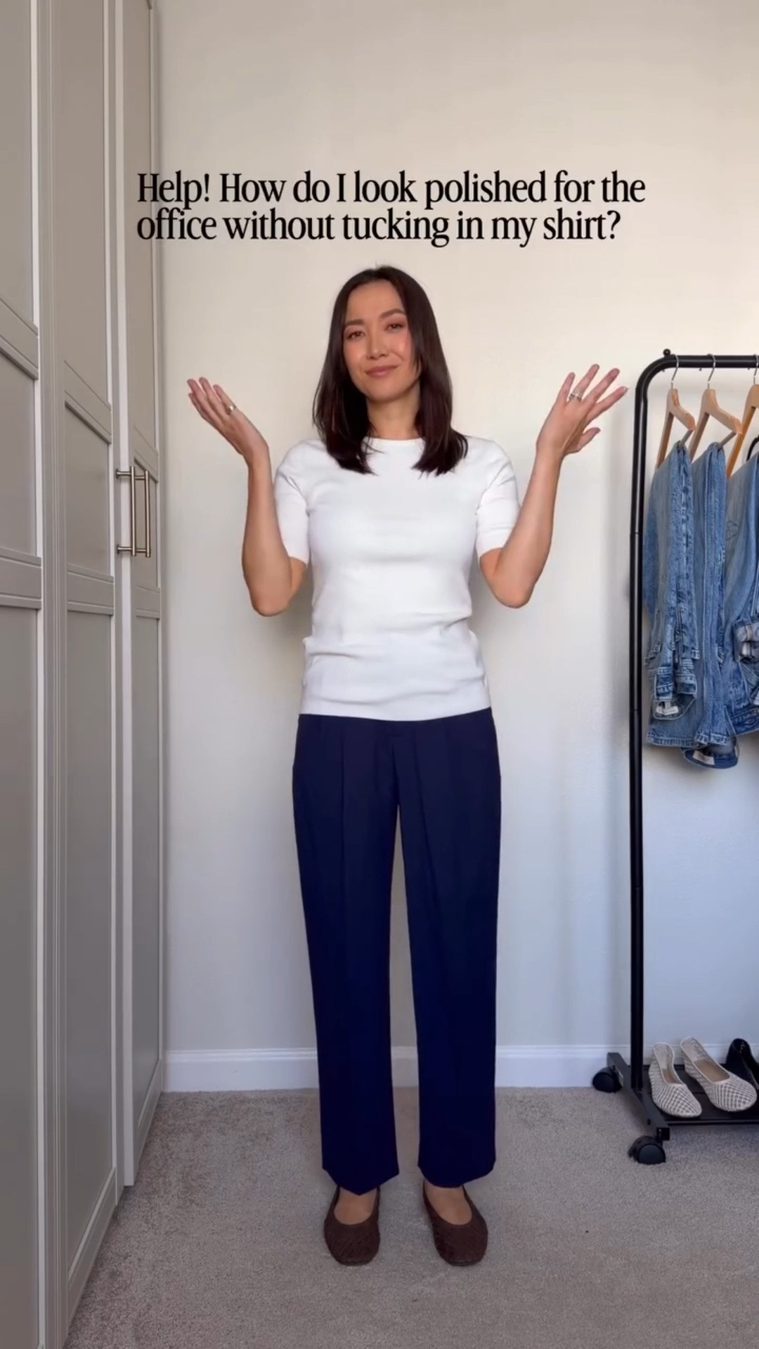 Polished outfits for the office that don’t require tucking in your shirt 

Nordstrom poplin tops xs 
Aritzia Farrah jeans 
Aritzia limitless pants 

Workwear / business casual

#LTKootd #LTKWorkwear