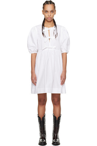 White Cotton Poplin Tie String Minidress | SSENSE