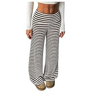 QJQ Women's Striped Knit Wide Leg High Waisted Pants Textured Elastic Waist Casual Lounge Trousers | Amazon (US)