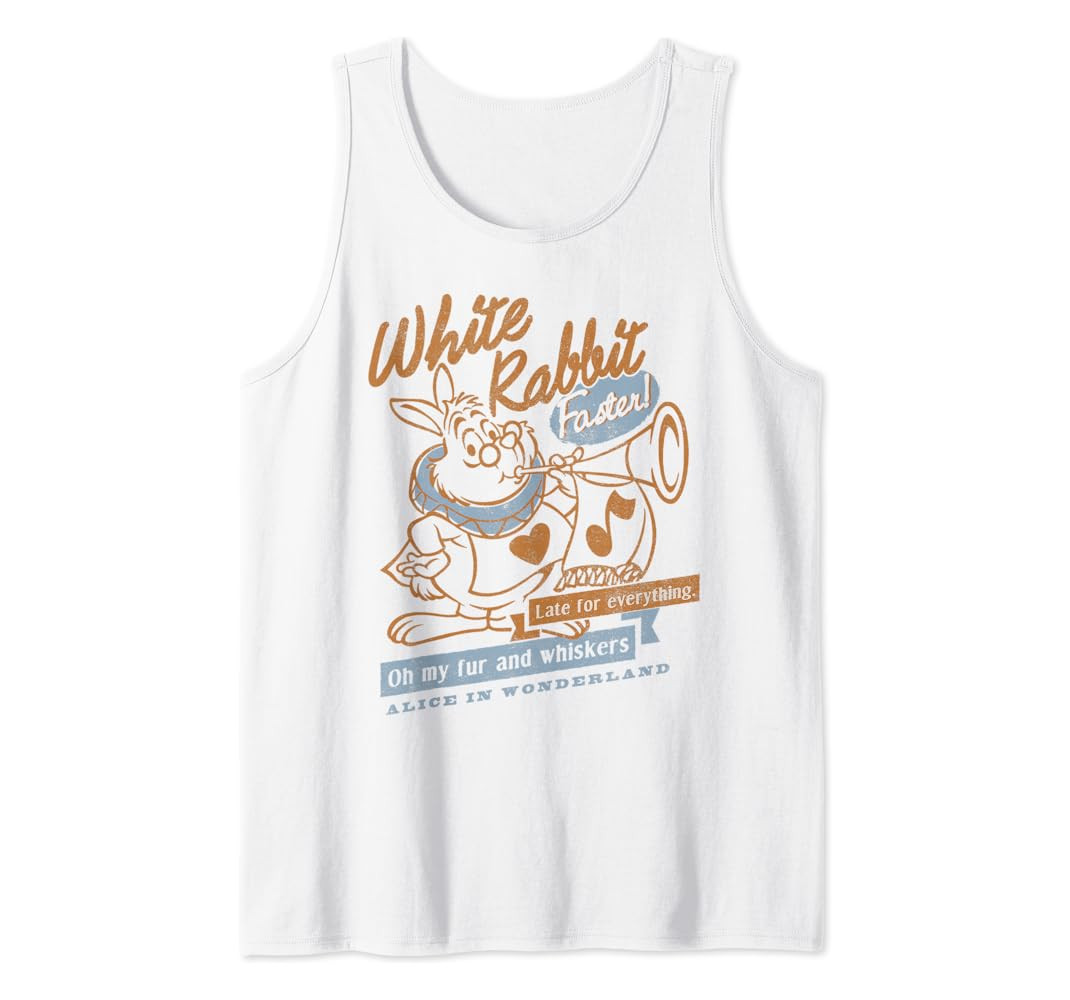Disney Alice In Wonderland White Rabbit Outlined Text Poster Tank Top | Amazon (US)