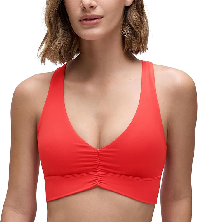 CRZ YOGA Butterluxe Ruched V Neck Sports Bra | Amazon (US)
