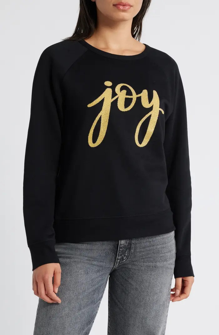 Caslon® Joy Holiday Glitter Graphic Sweatshirt | Nordstrom | Nordstrom