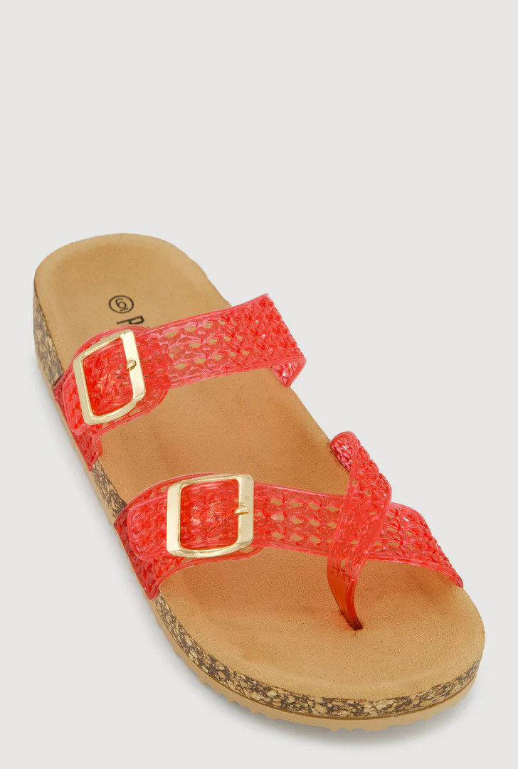 Jelly Toe Loop Buckle Detail Footbed Sandals | Rainbow Shops