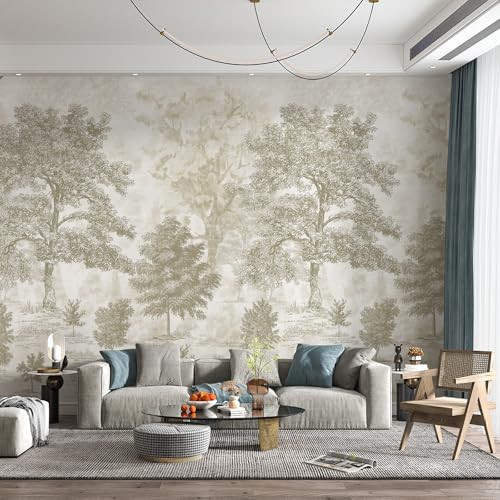 Zeeko Vintage Forest Wall Mural Peel and Stick 177" W x 110" H Beige Tree Wallpaper Self-Adhesive Large Nature Landscapes Murals Canvas Wall Decor for Bedroom Bathroom | Amazon (US)