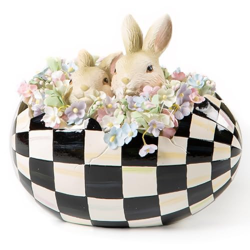 MACKENZIE-CHILDS Peekaboo Egg, Cute Easter Bunny Decor, Spring and Easter Egg Decor, Black-and-White Courtly Check | Amazon (US)
