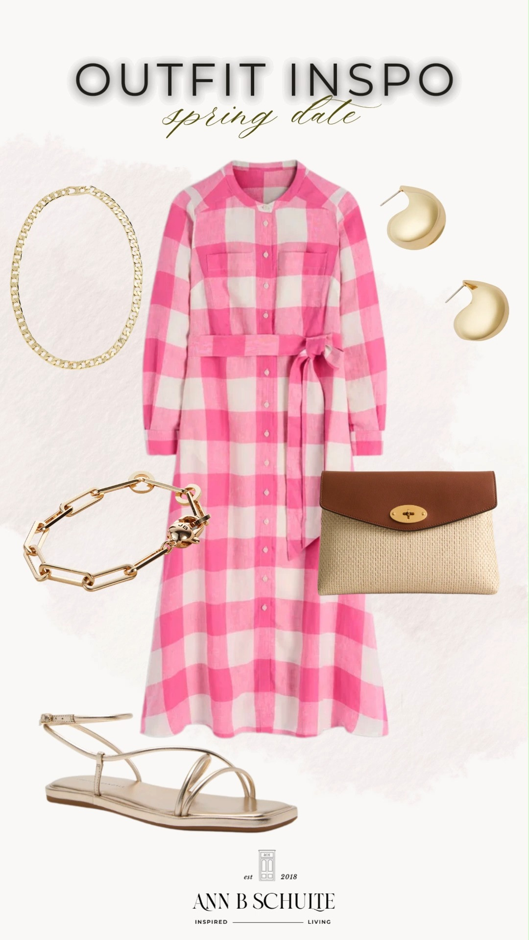 Spring date energy in pink gingham and a little raffia charm. Champagne sandals keep it sweet, polished, and ready for compliments. 🌷✨🥂

#springdateoutfit #ginghamdress #linendressstyle #raffiapouch #summersandals #datenightstyle #springfashion #outfitinspo #ltkfashion #womanstyle 

 #LTKootd
