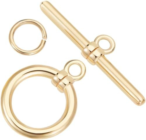 Beebeecraft 1 Box 10Pcs T-bar Closure Connectors 18K Gold Plated Smooth Ring Toggle Clasp End Cla... | Amazon (US)