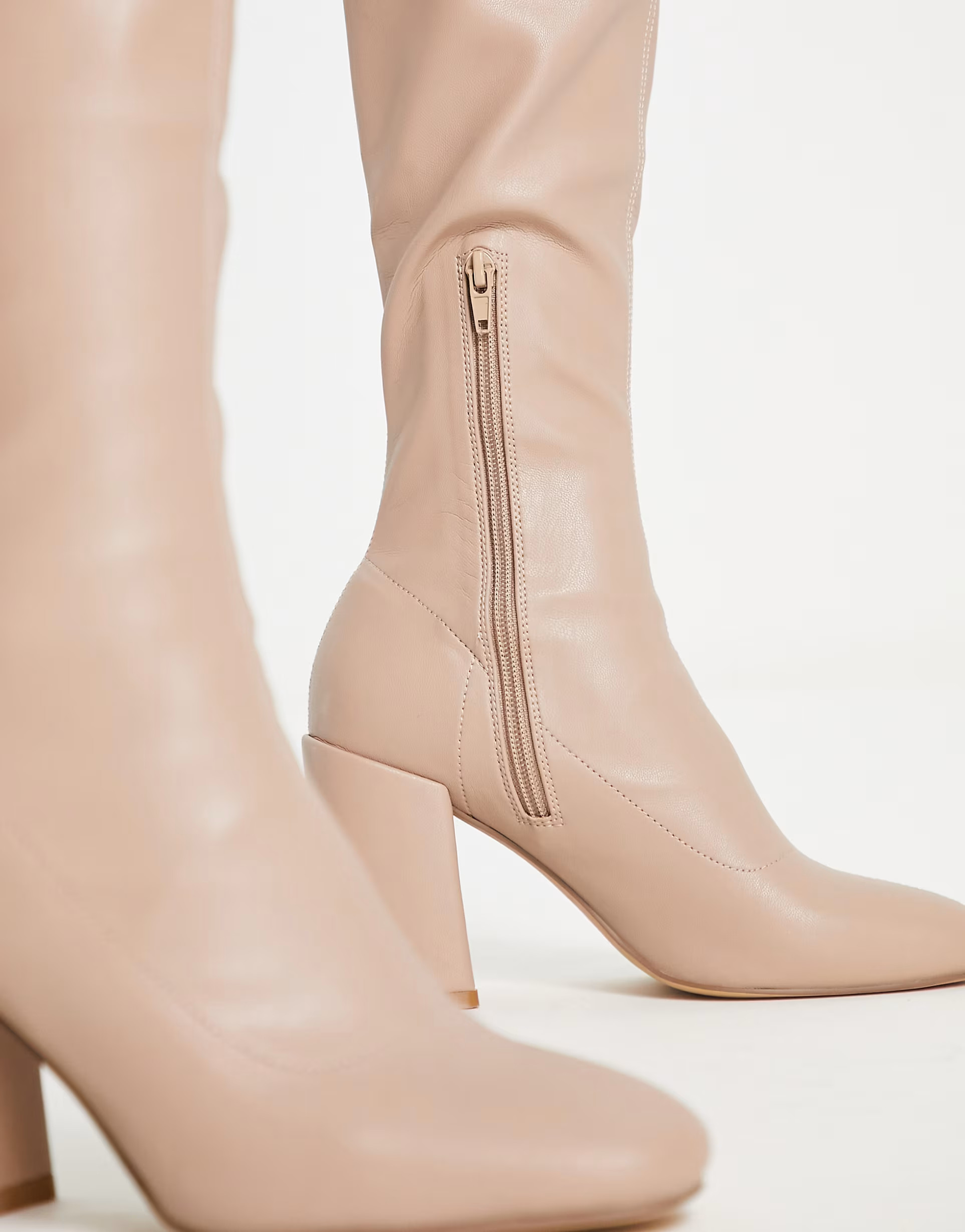 London Rebel knee high sock boots in beige | ASOS (Global)