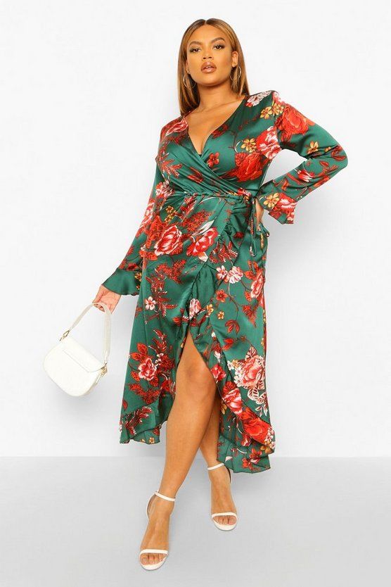 Plus Floral Ruffle Wrap Dress | Boohoo.com (US & CA)