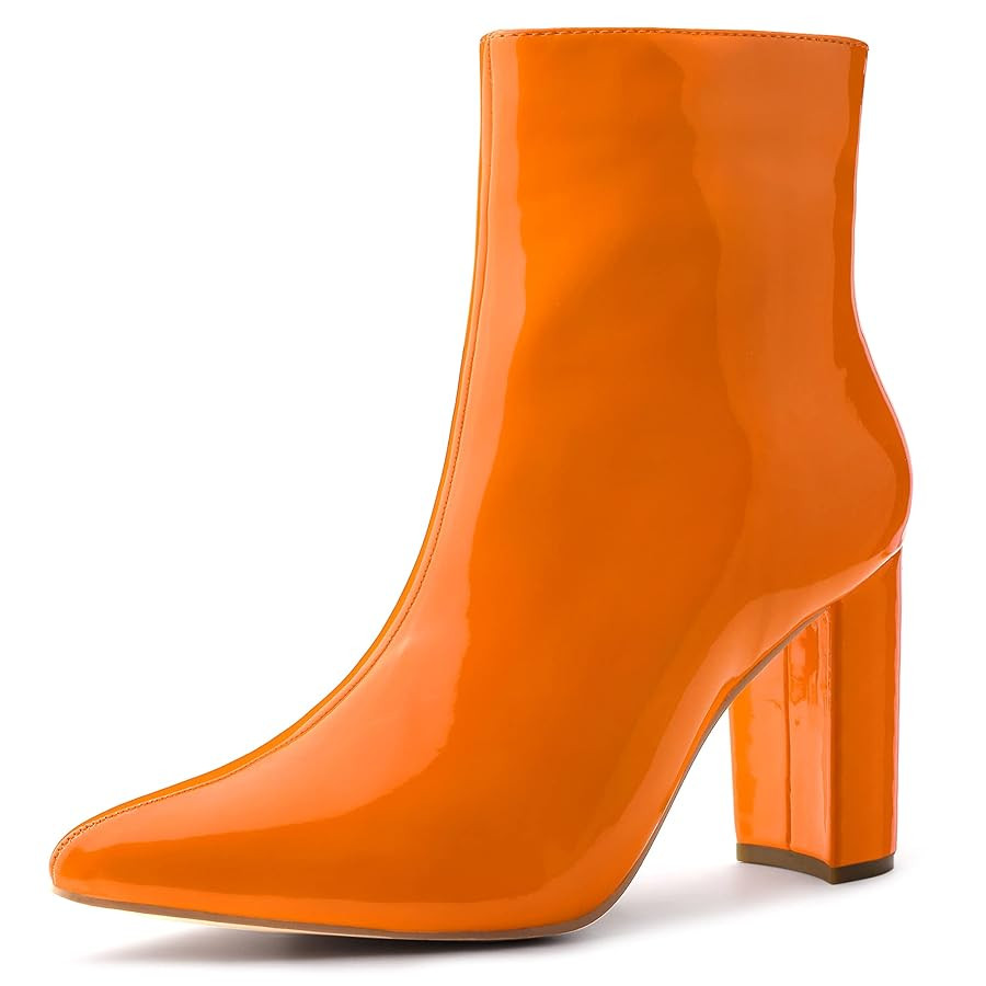 Allegra K Women's Chunky Heel Pointed Toe Zipper Ankle Boots | Amazon (US)