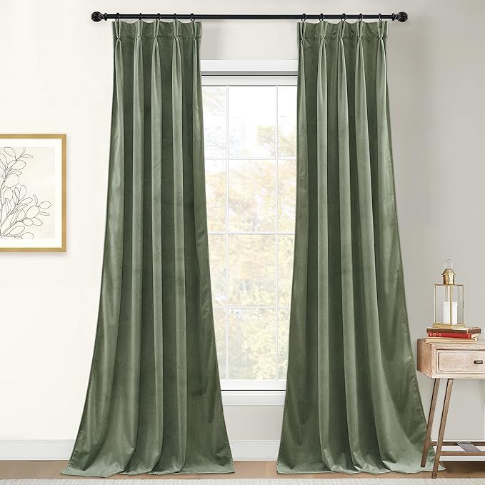 StangH Sage Green Velvet Curtains 96 inches Long, Luxury Pleated Room Darkening Thermal Insulated... | Amazon (US)