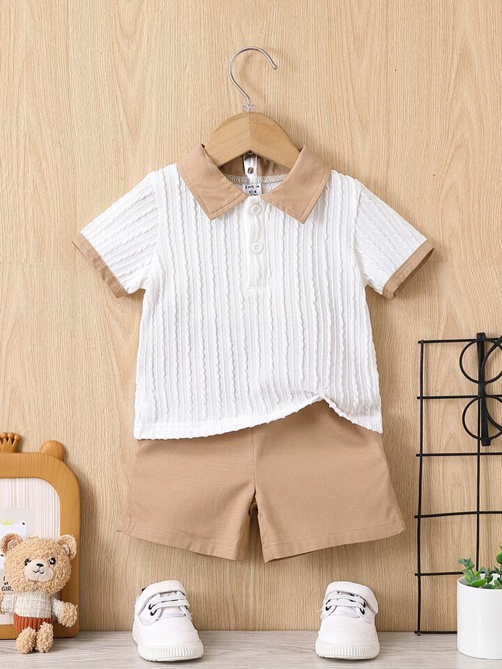Baby Boy Contrast Collar Polo Shirt & Shorts | SHEIN
