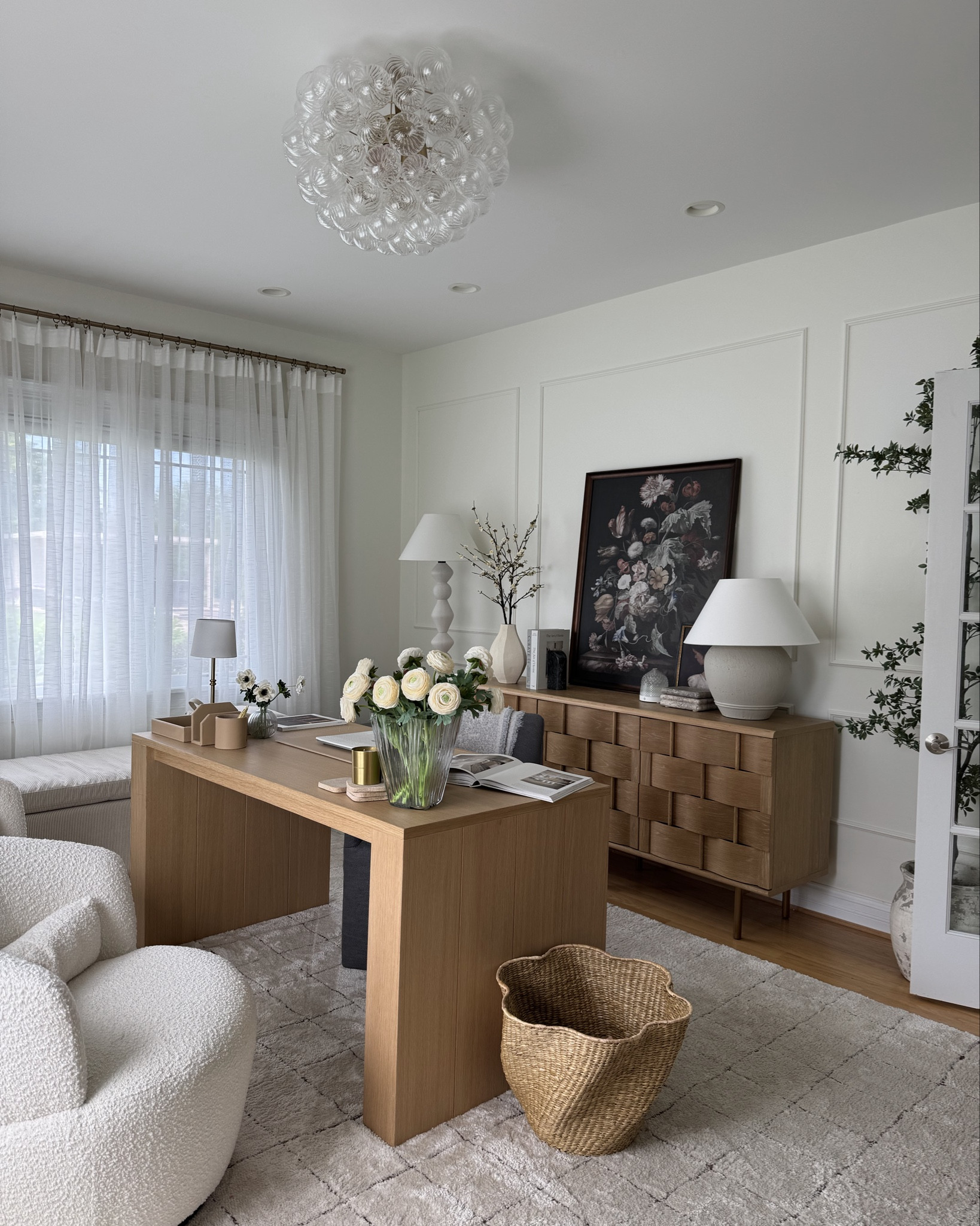 Home Office views! 

Home office, office desk, office chair, sale, mcgee and co, lamp, sideboard, wall trim, amazon home, wayfair, wayfair finds, modern home, modern design, transitional style, desk, rug, chandelier, artwork, home, home design, interior design, 

#LTKHome #LTKSeasonal #LTKSaleAlert